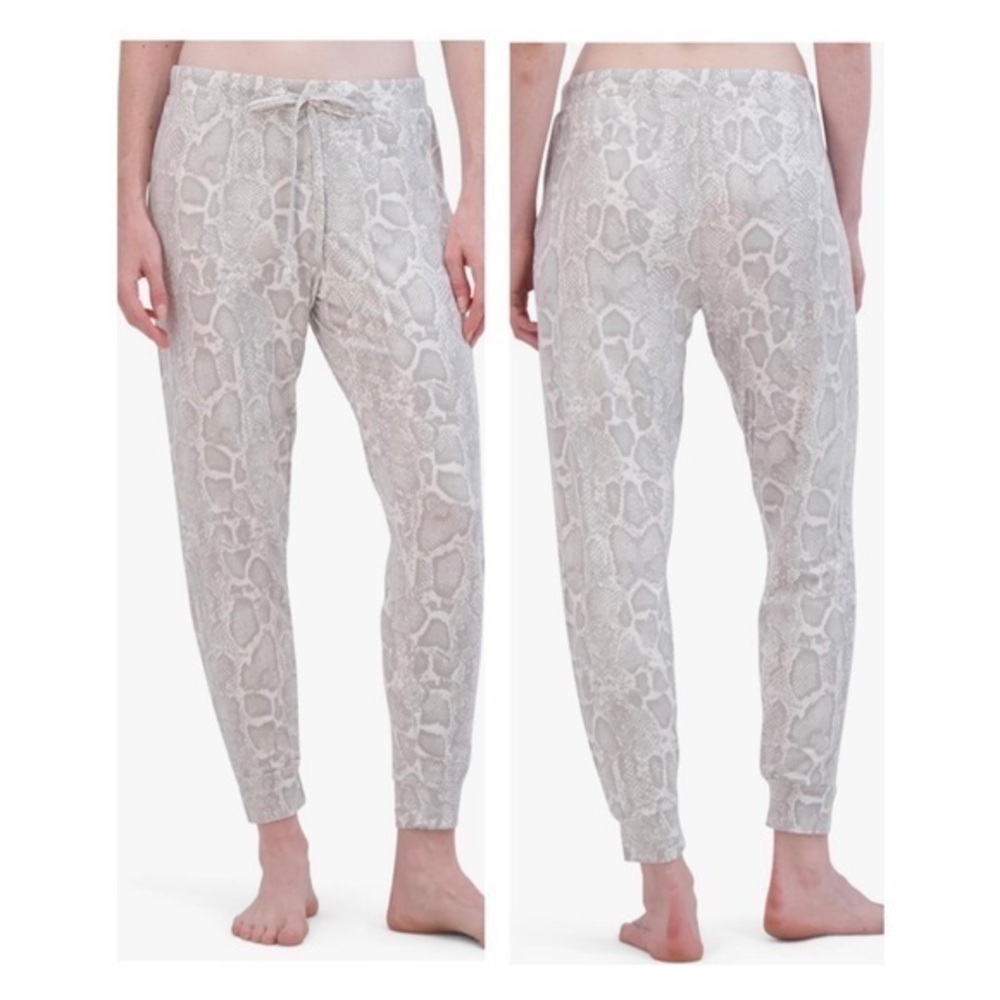 TAHARI Women’s Soft Cozy Grey Snakeskin Pajama Pant Relaxed Fit Pockets Jogger L
